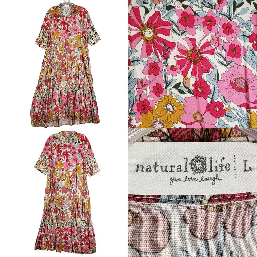 Natural Life Rebecca Tiered Floral Maxi Dress Women’s Size Large L Multicolor - Picture 2 of 11